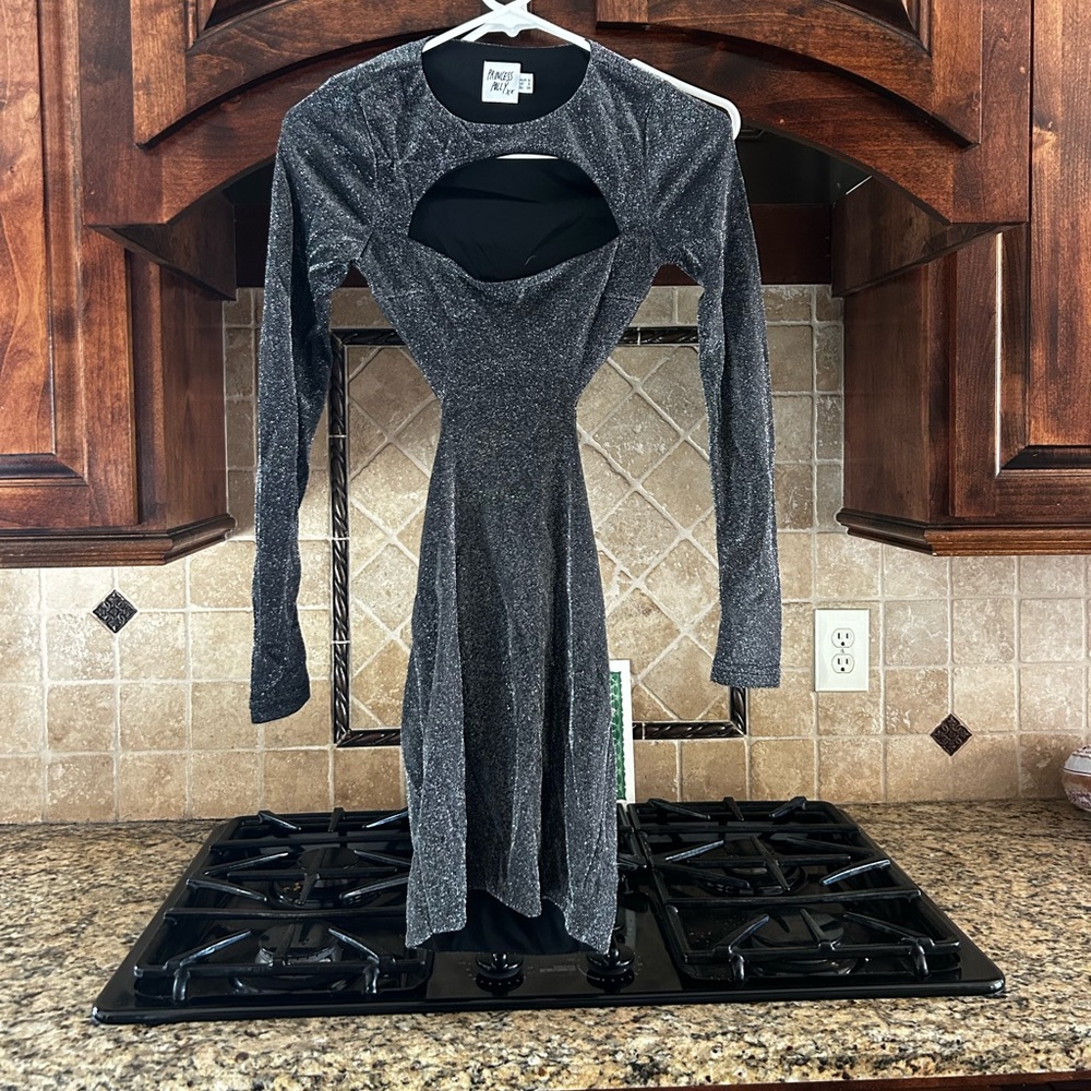 black sparkly long sleeve cutout mini dress. worn once